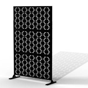 lot 332 image: Fency Laser Cut Metal Black Quartet Outdoor Privacy Screen (May Be Missing Hardware)