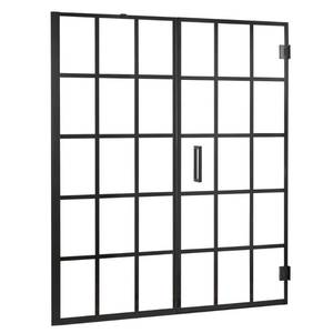 lot 439 image: Marina Gridiron 60 in. W x 72 in. H Semi-Frameless Pivot Door and Panel Shower Door in Matte Black, SMRDP6072-GR-MB - Missing Minor Parts