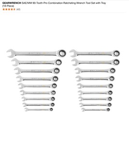 GEARWRENCH SAEMM 90-Tooth Pro Combination Ratcheting Wrench Tool Set with Tray (18-Piece). See Pictures