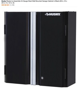 Husky Ready-to-Assemble 24-Gauge Steel Wall Mounted Garage Cabinet in Black (28 in. W x 29 in. H x 12 in. D). See Pictures