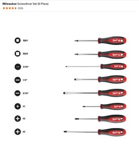 Milwaukee Screwdriver Set (8-Piece), Black Oxide Twist Drill Bit Set (21-Piece) & 11 in. Stainless Steel Duct Knife. See Pictures