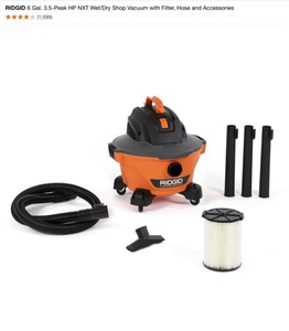 (2) RIDGID 6 Gal. 3.5-Peak HP NXT WetDry Shop Vacuum with Filter, Hose and Accessories. See Pictures