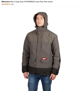 Milwaukee Mens Large Gray HYDROBREAK Layer Rain Shell Jacket & Milwaukee Face Mask. See Pictures