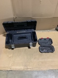 Husky 26 in. Plastic Portable Tool Box with Metal Latches in Black & Husky 14 in. Drive Mechanics Tool Set (50-Piece). See Pictures