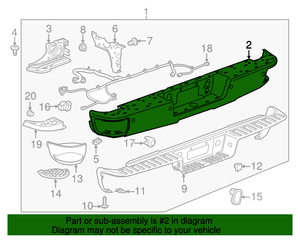 lot 708 image: NOS - Genuine GM Rear Bumper Face Bar w Corner Step - Fits 2014 to 2019 Chevrolet Silverado 150025003500 and GMC Sierra 150025003500 - Part No. 23108142