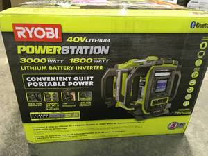 lot 28 image: 40V 1800-Watt Power Station Battery Inverter Push Button Battery Generator4 Port Charger with Two 6.0 Ah Batteries by RYOBI Customer Returns See Pictures
