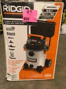 lot 22 image: 16 Gallon 6.5-Peak HP Stainless Steel WetDry Shop Vacuum with Fine Dust Filter, Hose and Accessories by RIDGID Customer Returns See Pictures