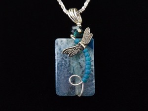 .925 Sterling Silver Polished Blue Druzy Dragonfly Pendant Necklace