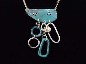 .925 Sterling Silver Blue Modern Art Necklace