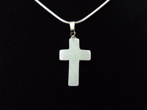 .925 Sterling Silver Light Green Jade Cross Pendant Necklace