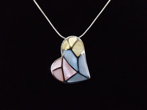 .925 Sterling Silver Multi Color Inlayed Mother of Pearl Heart Pendant Necklace