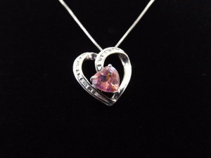 .925 Sterling Silver Diamond Accented Pink Sapphire Heart Pendant Necklace