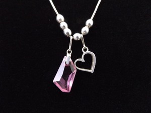 .925 Sterling Silver Adjustable Pink Sapphire Crystal Heart Dangle Pendant Necklace