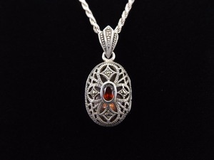 .925 Sterling Silver Thick Rope Art Nouveau Garnet Lockett Pendant Necklace