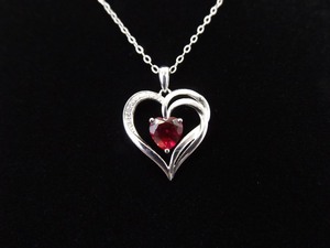 .925 Sterling Silver Diamond Accented Ruby Heart Crystal Pendant Necklace