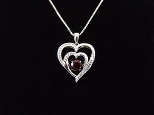 .925 Sterling Silver Dancing Ruby Crystal Heart Pendant Necklace