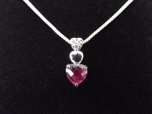 .925 Sterling Silver Ruby Crystal Heart Pendant Necklace