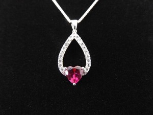 .925 Sterling Silver Pink Sapphire Crystal Heart Pendant Necklace