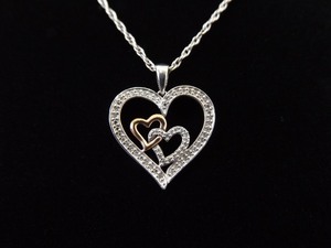 .925 Sterling Silver 10k Yellow Gold Diamond Accented Heart Pendant Necklace