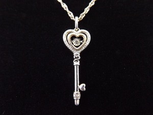 .925 Sterling Silver 10k Yellow Gold Diamond Accented Heart Key Pendant Necklace