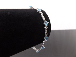 .925 Sterling Silver Square Cut Topaz Crystal PEACE Bracelet