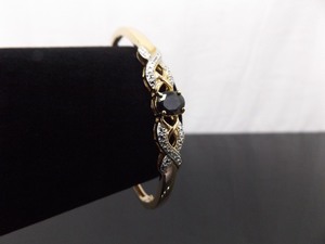 .925 Sterling Silver Diamond Accented Oval Cut Sapphire Vermeil Hinged Bangle Bracelet
