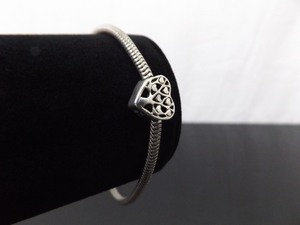 .925 Sterling Silver Thick Round Snake Link Tree of Life Slide Heart Charm Bracelet