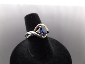 .925 Sterling Silver Diamond Accented Oval Cut Sapphire Crystal Ring Size 6.75
