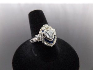 .925 Sterling Silver Diamond Accented Sapphire Baguette Zirconia Heart Ring Size 8.25