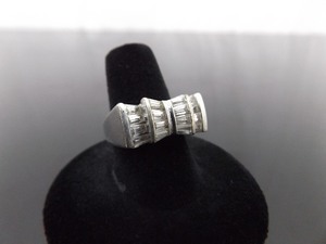 .925 Sterling Silver Zirconia Baguette Bow Ring Size 7.75