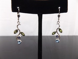 .925 Sterling Silver SILPADA Multi Stone Leaf Hook Latch Dangle Earrings