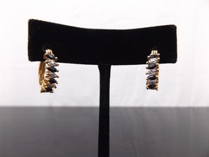 .925 Sterling Silver Diamond Accented Sapphire Vermeil Hinged Latch Earrings