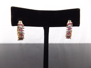 .925 Sterling Silver Diamond Accented Ruby Vermeil Hinged Latch Earrings