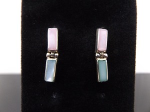 .925 Sterling Silver Pink and Blue Mother of Pearl Hinged Post Earrings