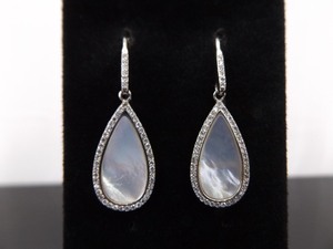 .925 Sterling Silver Inlayed Mother of Pearl Crystal Dangle Hook Earrings