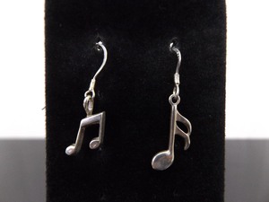 .925 Sterling Silver Musical Note Dangle Hook Earrings