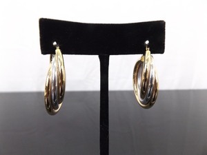.925 Sterling Silver Duotone Vermeil Hoop Hinged Latch Earrings