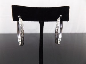 .925 Sterling Silver Zirconia Accented Oval Hoop Hinged Latch Earrings