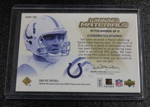 lot 10 image: 2006 SPx Winning Materials Jersey Relic Peyton Manning #WMV-PM