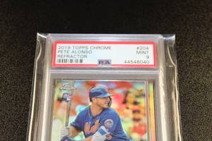 lot 13 image: 2019 Topps Chrome Refractor Pete Alonso #204 PSA 9 Rookie Card