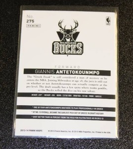 lot 61 image: 2013-14 Hoops Giannis Antetokounmpo #275 Rookie Card