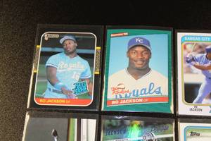 lot 67 image: Bo Jackson Baseball & Football Card Lot  9 Different Cards