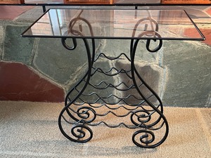 lot 28 image: Glass Top Wine Rack Accent Table