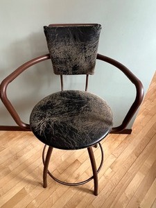 lot 12 image: Set of Five Metal Base Barstools with Distressed Leather Seating