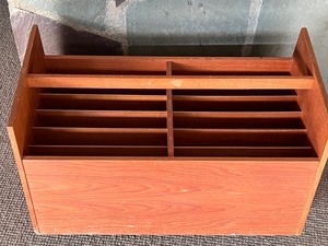 lot 99 image: Mid Century Danish Modern Rosewood Rolling Magazine Rack or LP Caddy