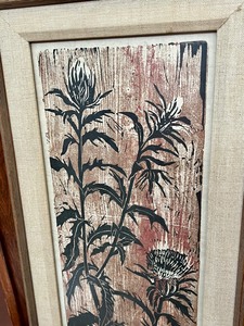 lot 97 image: Framed Block Print Art entitled, Thistle by Mennen