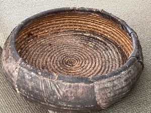 lot 235 image: Unique Camel Hide and Wicker Basket from the Beaudin Market in Israel