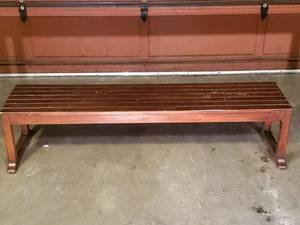 lot 179 image: Sturdy Wooden Deck  Patio Bench by Kingsley and Bates