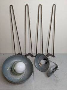 lot 138 image: Lot of 2 Metal Galvanized Light Fixtures and 4 Metal Hairpin Table Legs