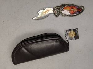 lot 116 image: Collectible Franklin Mint Knightstone Boris Vallejo Mistress of Fire Fantasy Dragon Folding Pocket Knife w Case